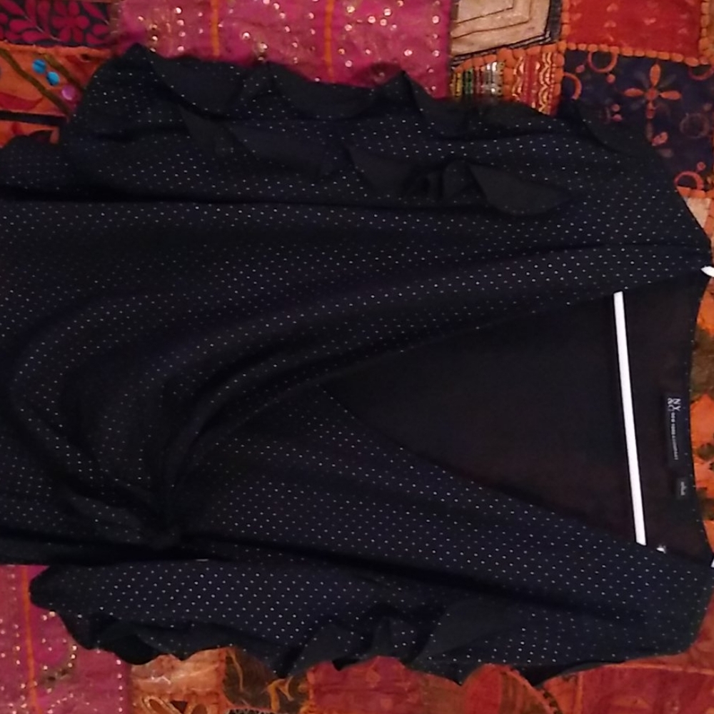 NY&Co. Black and Silver polka dot wrap top